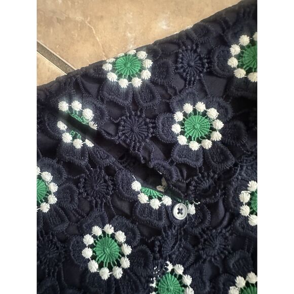 JCrew S Crochet Blouse Top Floral Navy Green Lined - Picture 4 of 6